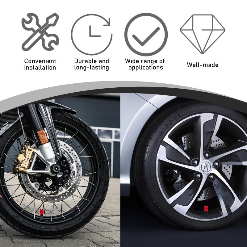 Yourkar 4 PCS Car Tire Valve Stem Caps  Unique Shape Aluminum Alloy Wheel Valve Covers  Corrosion Resistant Leak-Proof Tire Valve Stem Cover  Universal Vehicle Wheel Accessories (Red) - Image 4